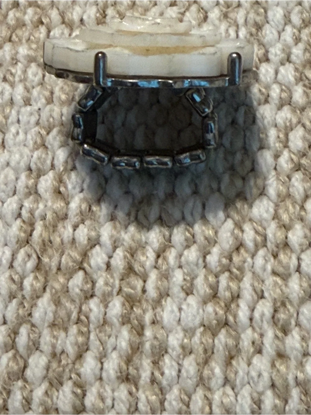Silver-Tone Hoop Earrings with White and Gray Beads with matching white